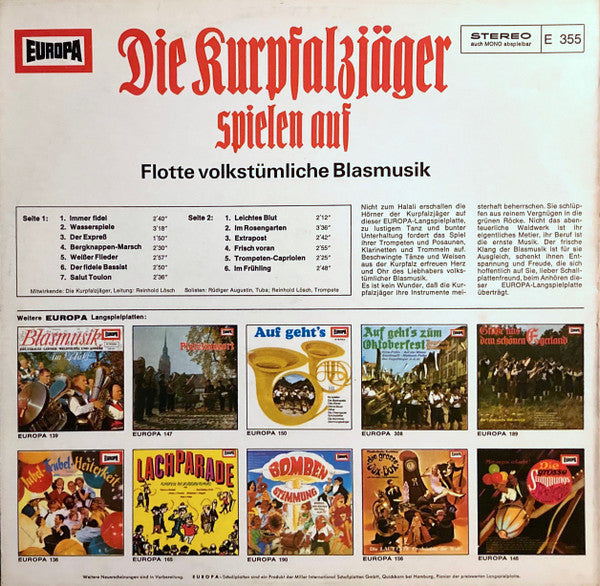 Kurpfalzjäger : Die Kurpfalzjäger Spielen Auf (Flotte Volkstümliche Blasmusik) (LP)
