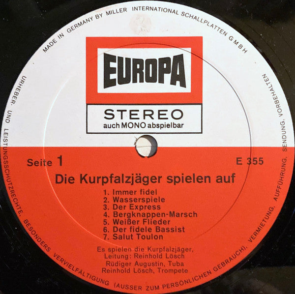 Kurpfalzjäger : Die Kurpfalzjäger Spielen Auf (Flotte Volkstümliche Blasmusik) (LP)