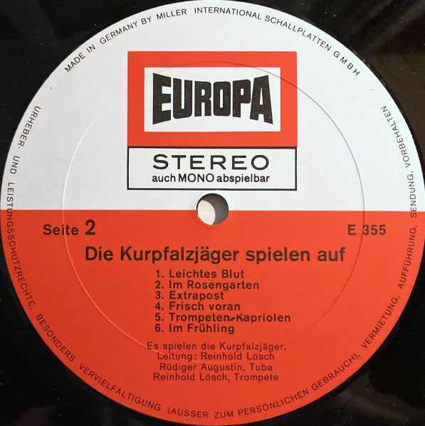 Kurpfalzjäger : Die Kurpfalzjäger Spielen Auf (Flotte Volkstümliche Blasmusik) (LP)