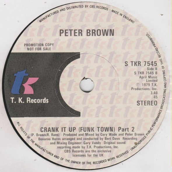 Peter Brown (2) : Crank It Up (Funk Town) (7", Single, Promo)