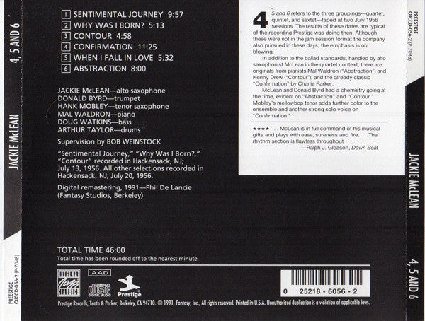 Jackie McLean : 4, 5 And 6 (CD, Album, RE, RM)