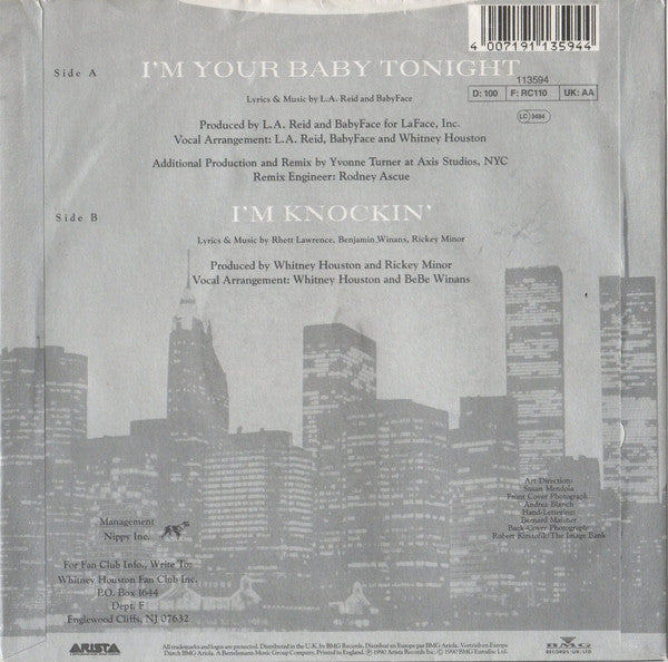 Whitney Houston : I'm Your Baby Tonight (7", Single, Pap)