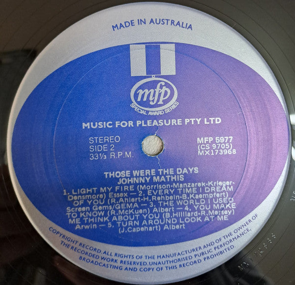 Johnny Mathis : Those Were The Days (LP, Album)