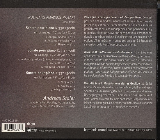 Mozart* / Andreas Staier : Piano Sonatas K.330, 331 "Alla Turca", 332 (CD, Album)