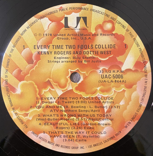 Kenny Rogers & Dottie West : Every Time Two Fools Collide (LP, Album)