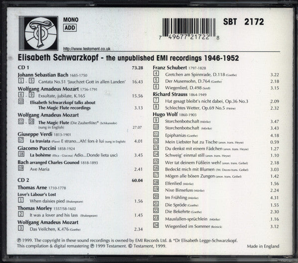 Elisabeth Schwarzkopf : The Unpublished Emi Recordings 1955 - 1958 (2xCD)