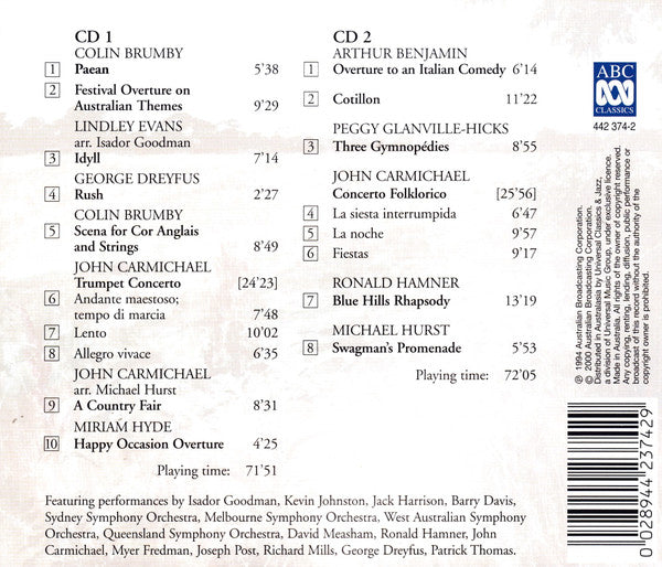 Colin Brumby, Lindley Evans, George Dreyfus, John Carmichael (4), Miriam Hyde, Arthur Benjamin, Peggy Glanville-Hicks, Ronald Hamner, Michael Hurst (2) : Swagman's Promenade - Australian Light Classics (2xCD)