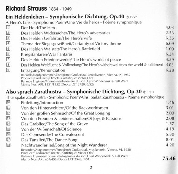 Clemens Krauss : Richard Strauss Ein Heldenleben Also Sprach Zarathustra (CD)