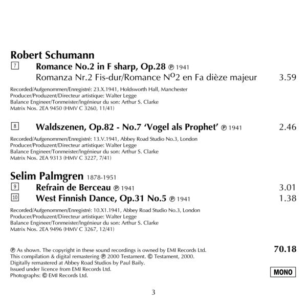 Benno Moiseiwitsch : Schumann & Grieg Piano Concertos Philharmonia Orchestra Otto Ackermann (CD)