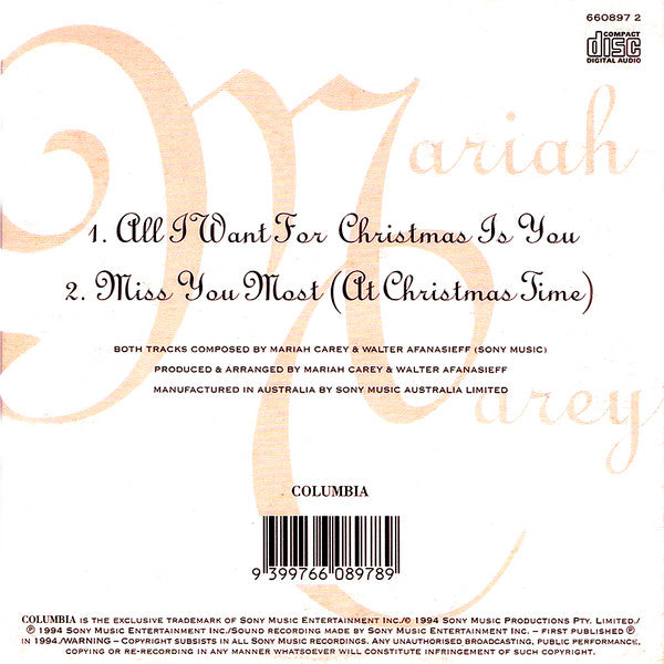 Mariah Carey : All I Want For Christmas Is You / Miss You Most (At Christmas Time) (CD, Single, Car)