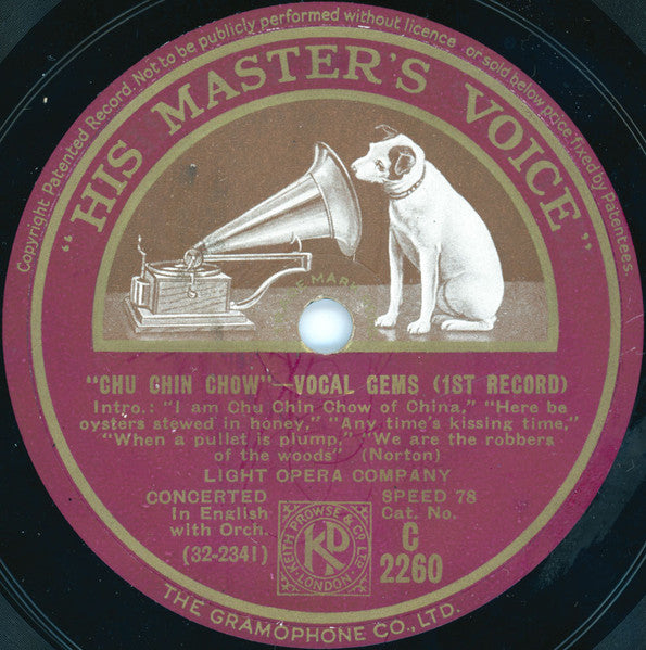 Light Opera Company* : Chu Chin Chow - Vocal Gems (Shellac, 12")