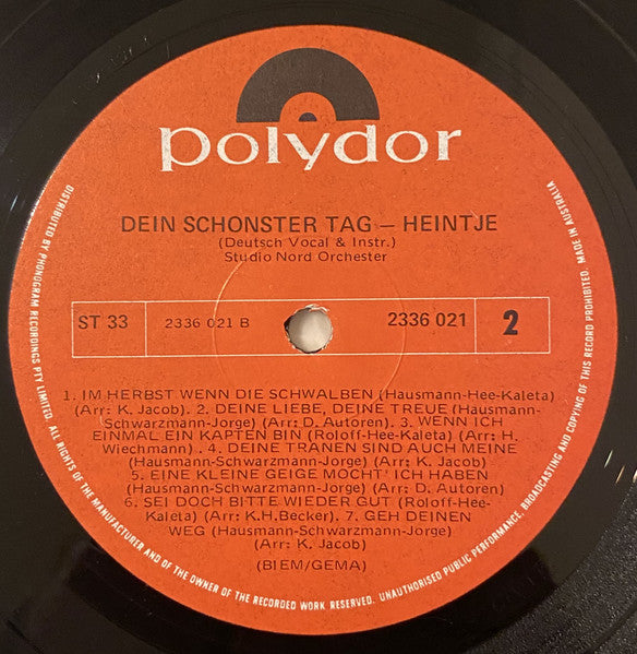 Heintje : Dein Schönster Tag (LP, Album)