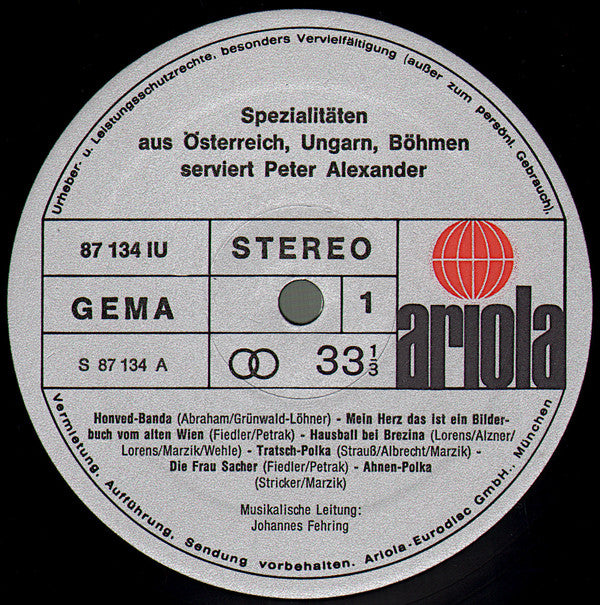 Peter Alexander : Spezialitäten Aus Österreich, Ungarn, Böhmen Serviert Von Peter Alexander (LP, Album, Gat)
