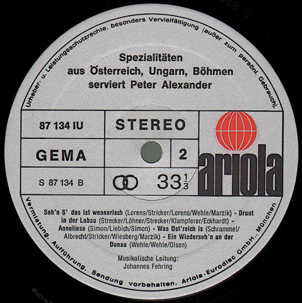 Peter Alexander : Spezialitäten Aus Österreich, Ungarn, Böhmen Serviert Von Peter Alexander (LP, Album, Gat)