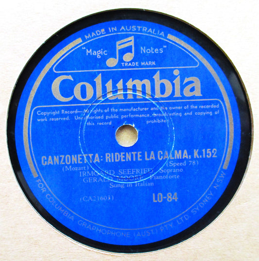 Irmgard Seefried : Canzonetta: Ridente La Calma, K.152 / An Chloe, K.524 (Shellac, 10", Mono)