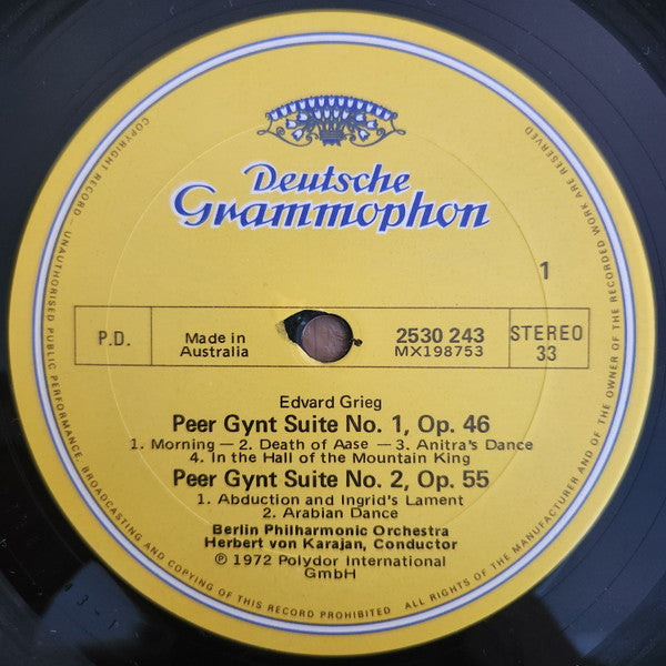 Edvard Grieg - Berliner Philharmoniker • Herbert von Karajan : Peer Gynt-Suiten 1 & 2 / Sigurd Jorsalfar (LP)