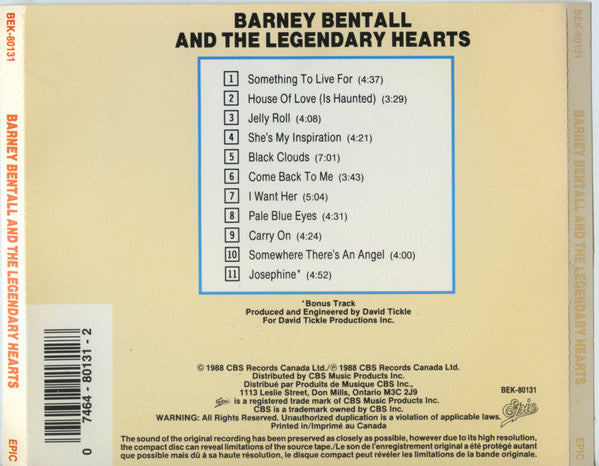 Barney Bentall And The Legendary Hearts : Barney Bentall And The Legendary Hearts (CD, Album)