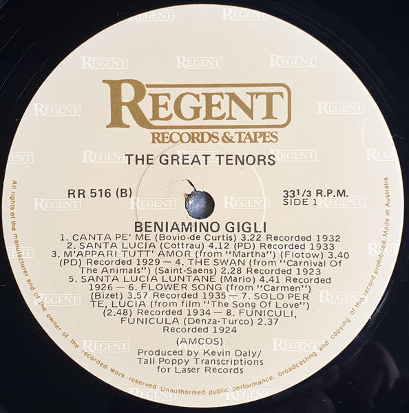 Beniamino Gigli : The Great Tenors (LP, Comp)