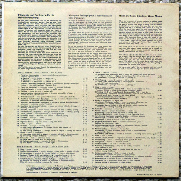 Various : Filmmusik Und Geräusche Für Die Heimfilmvertonung (LP)