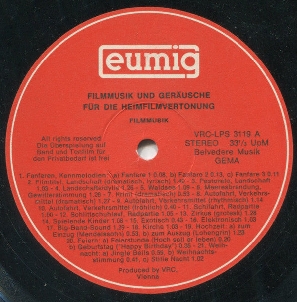 Various : Filmmusik Und Geräusche Für Die Heimfilmvertonung (LP)