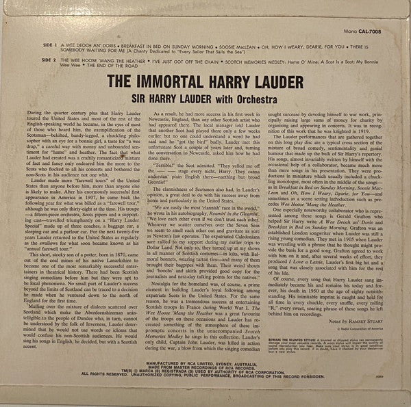 Harry Lauder : The Immortal Harry Lauder (LP, Comp, Mono)