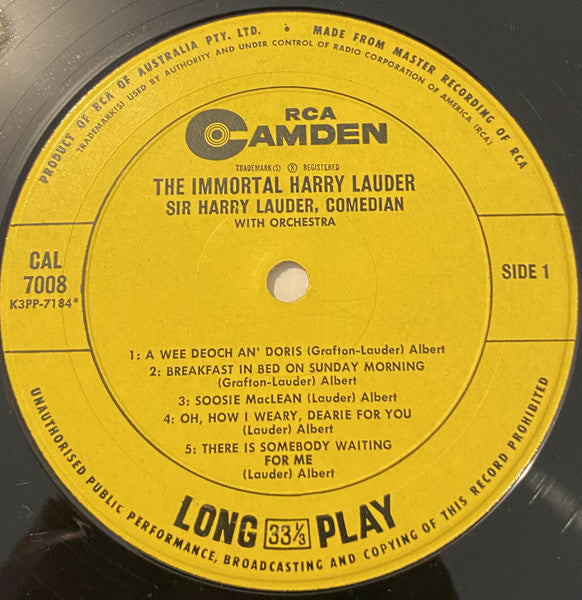 Harry Lauder : The Immortal Harry Lauder (LP, Comp, Mono)