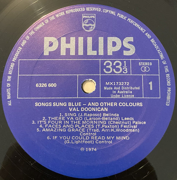 Val Doonican : Songs Sung Blue (And Other Colours) (LP, Album)