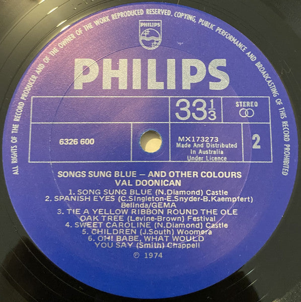 Val Doonican : Songs Sung Blue (And Other Colours) (LP, Album)