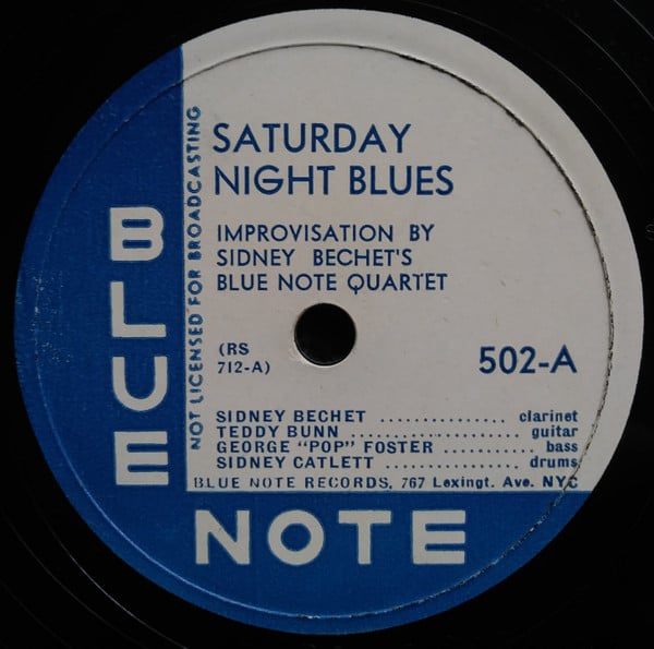 Sidney Bechet's Blue Note Quartet : Saturday Night Blues / Bechet's Steady Rider (Shellac, 10", RP)