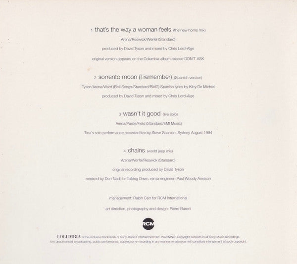 Tina Arena : That's The Way A Woman Feels (CD, Single)