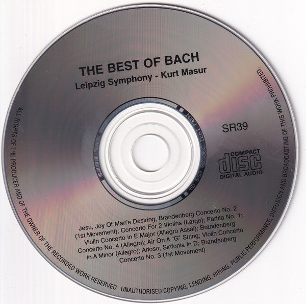 Bach* - Leipzig Symphony*, Kurt Masur : The Best Of Bach (CD, Comp)