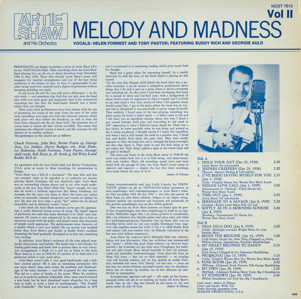Artie Shaw And His Orchestra : Melody And Madness Vol. II (LP, Comp)
