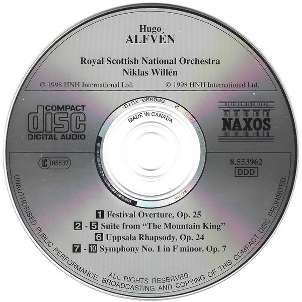 Hugo Alfvén, Royal Scottish National Orchestra, Niklas Willén : Symphony No. 1 • Festival Overture • Uppsala Rhapsody • The Mountain King (CD, Album)