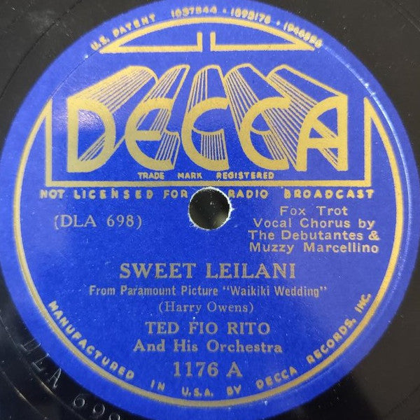 Ted Fio Rito And His Orchestra* : Sweet Leilani / Hawaiian Hospitality (Shellac, 10")