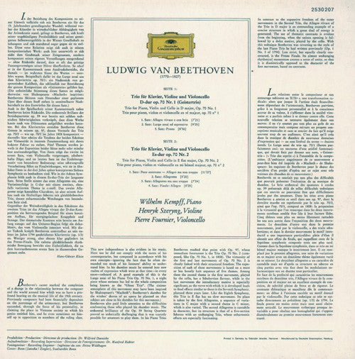 Ludwig Van Beethoven - Wilhelm Kempff • Henryk Szeryng • Pierre Fournier : Klaviertrios Op. 70, Nr. 1 (Geistertrio) Und Nr. 2 (LP)