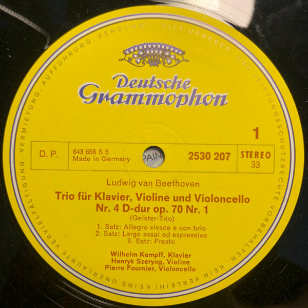 Ludwig Van Beethoven - Wilhelm Kempff • Henryk Szeryng • Pierre Fournier : Klaviertrios Op. 70, Nr. 1 (Geistertrio) Und Nr. 2 (LP)