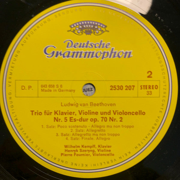 Ludwig Van Beethoven - Wilhelm Kempff • Henryk Szeryng • Pierre Fournier : Klaviertrios Op. 70, Nr. 1 (Geistertrio) Und Nr. 2 (LP)