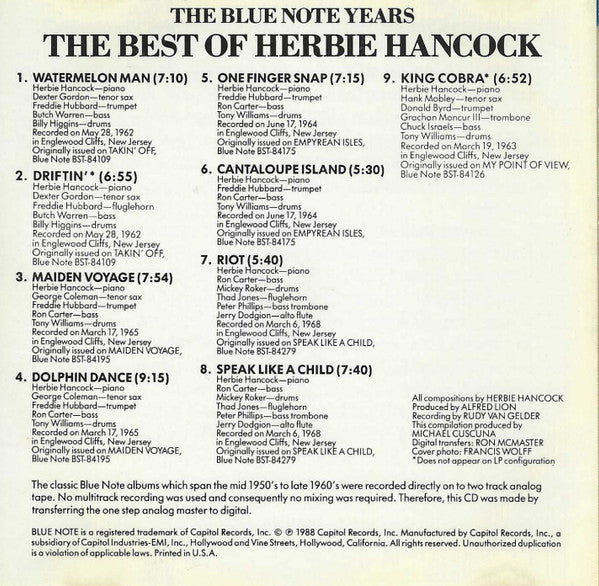 Herbie Hancock : The Best Of Herbie Hancock (CD, Comp, RE)