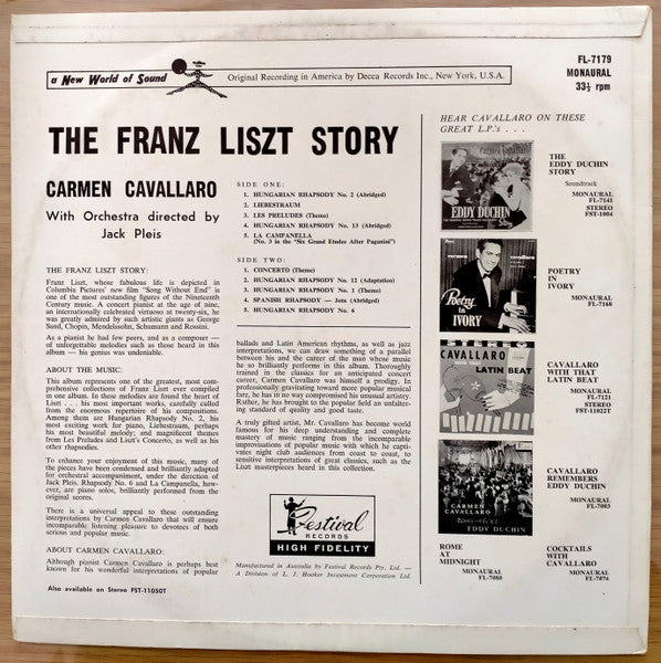 Franz Liszt, Carmen Cavallaro : The Story (LP, Album, Mono)