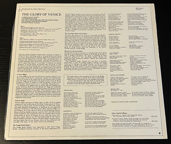 Giovanni Gabrieli, E. Power Biggs, The Edward Tarr Brass Ensemble, Gregg Smith Singers, Texas Boys' Choir, Vittorio Negri : The Glory Of Venice: Gabrieli in San Marco (LP, Album)