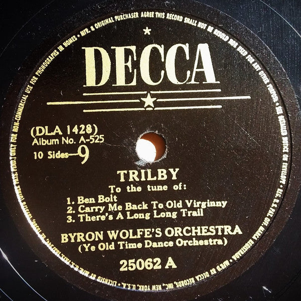 Byron Wolfe's Orchestra : Trilby / Kerry Mills Barn Dance (Shellac, 10", Mono)