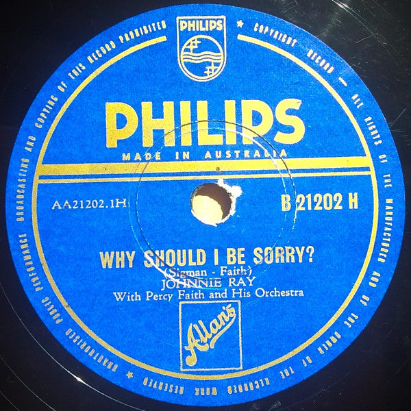 Johnnie Ray With Percy Faith & His Orchestra : Why Should I Be Sorry? / You'd Be Surprised (Shellac, 10", Mono)