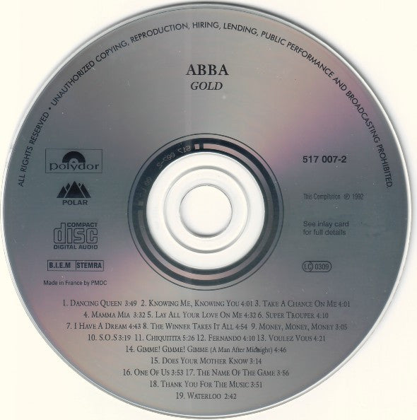 ABBA : Gold (Greatest Hits) (CD, Comp, RM, RP)