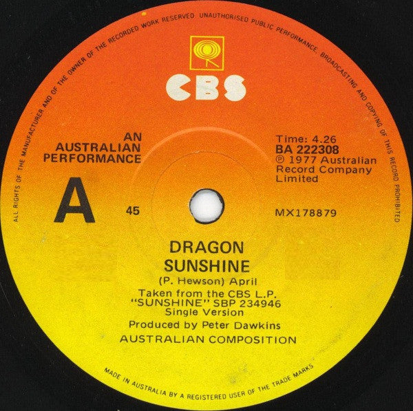 Dragon (5) : Sunshine (7", Single)