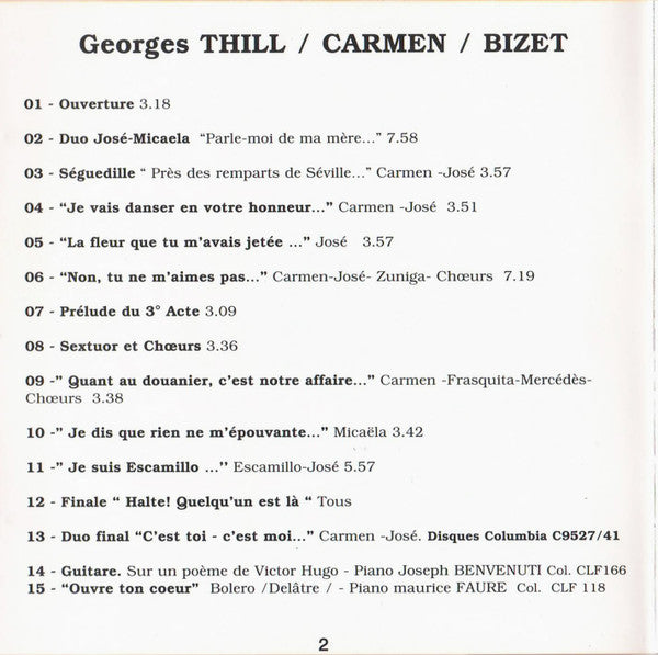 Georges Bizet, Georges Thill, Raymonde Visconti, Louis Guenot, Marthe Nespoulous, Elie Cohen : Carmen (Opéra-comique 1928) (CD)