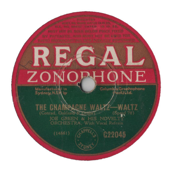 Joe Green And His Novelty Orchestra : The Moonlight Waltz / The Champagne Waltz (Shellac, 10")