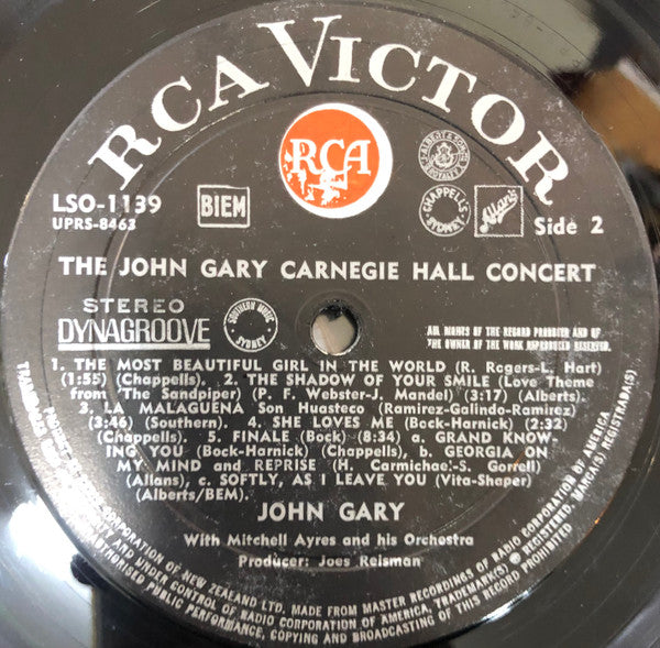 John Gary With Mitchell Ayres And His Orchestra : The John Gary Carnegie Hall Concert (LP, Album, Fli)