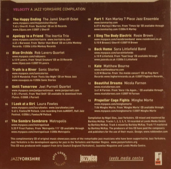 Various : Velocity - A Jazz Yorkshire Compilation (CD, Comp, Promo)