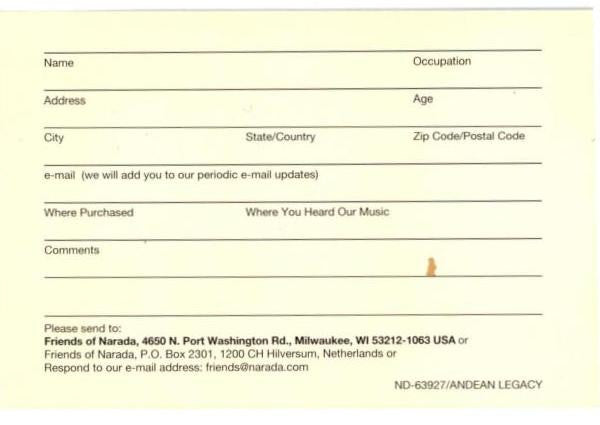 Various : Andean Legacy (CD, Comp, RM)