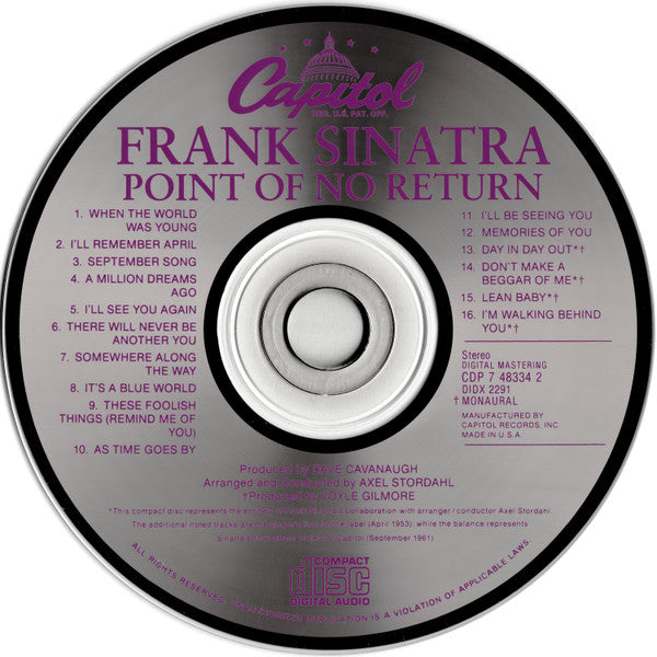 Frank Sinatra : Point Of No Return (CD, Album, RE, RM, Dig)